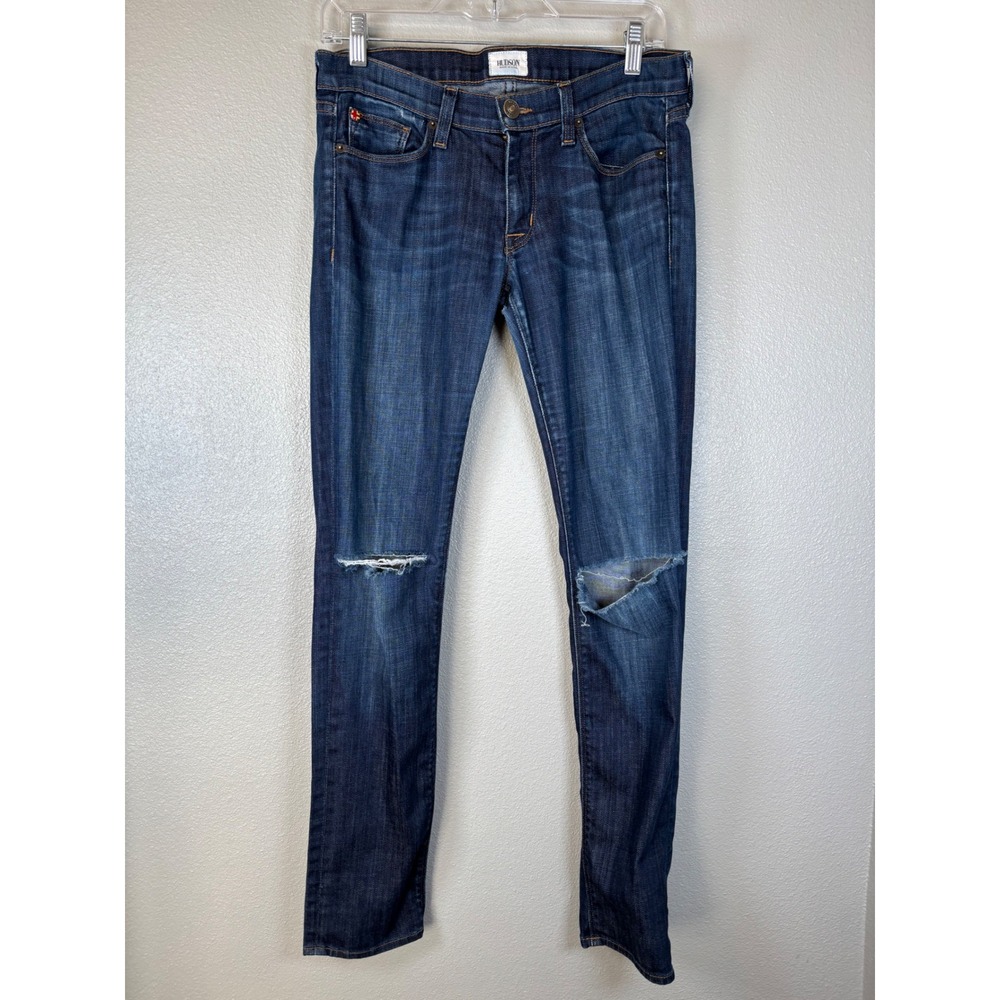 Hudson‎ Womens Distressed Skinny Jeans 27 Dark Wash Low Rise Made in USA Blue